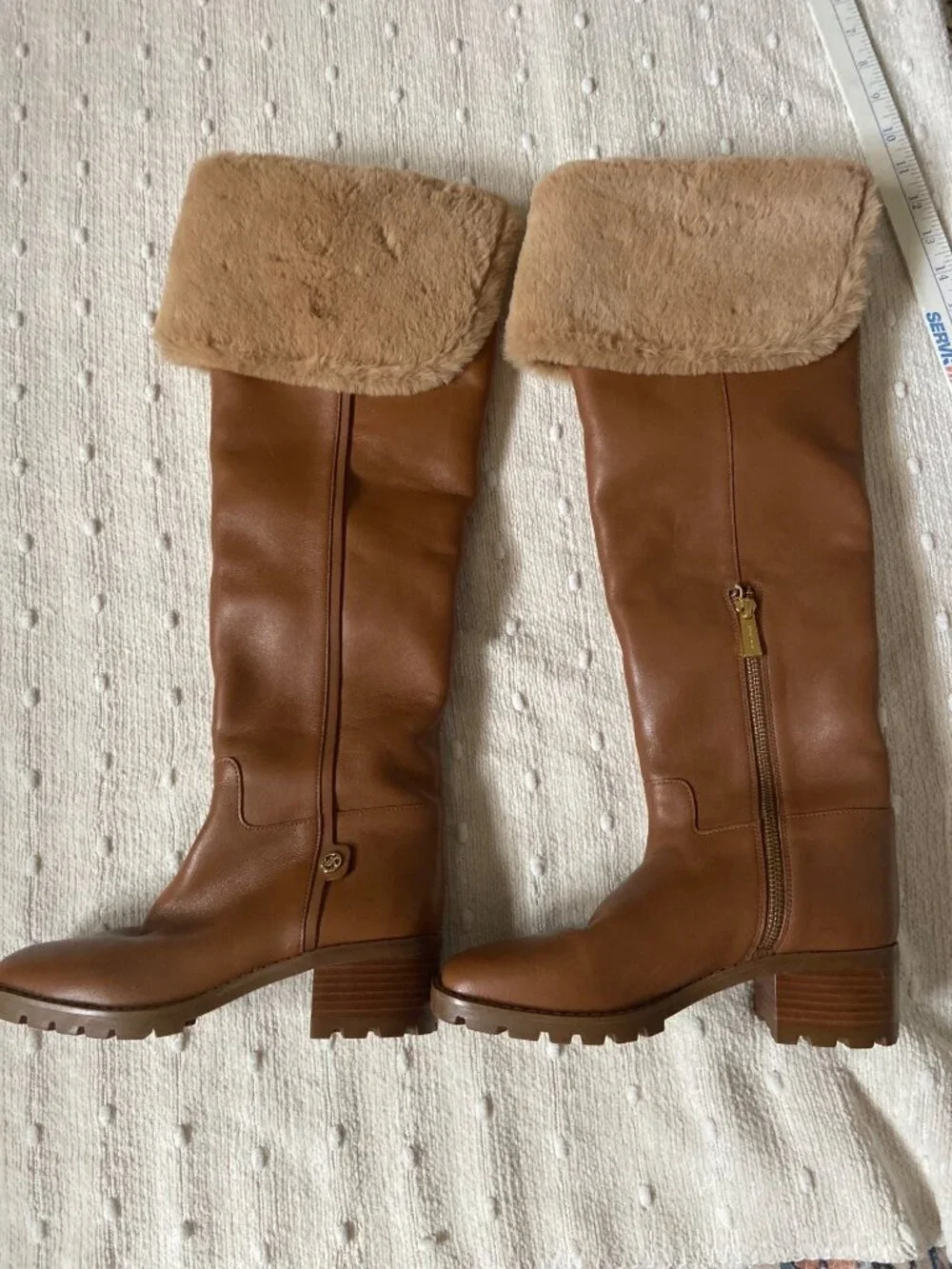 Michael Kors Womens Faux Fur-Lined Brown Leather Knee-High Boots Size 6M